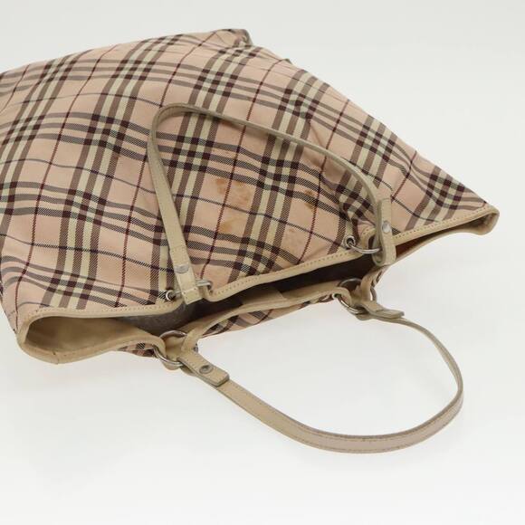 BURBERRY Nova Check Blue Label Tote Bag Nylon Beige Silver Auth 96792 - Picture 6 of 16